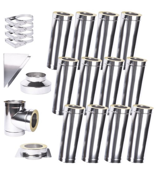 Kit conduit isolé 12m double paroi Ø 100/120/130/150/160/180/200 mm