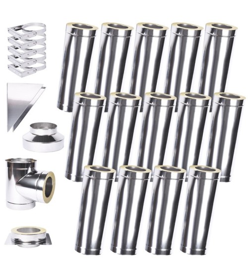Kit conduit isolé 14m double paroi Ø 100/120/130/150/160/180/200 mm