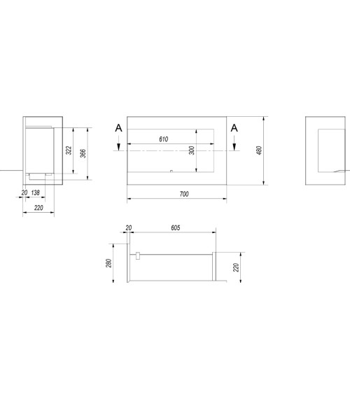 Cheminée bio-éthanol delta d'angle gauche 70 cm