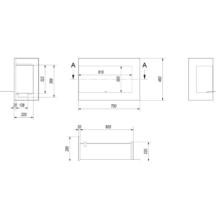 Cheminée bio-éthanol delta d'angle droit 70 cm Cheminée bio-éthanol delta d'angle droit 70 cm