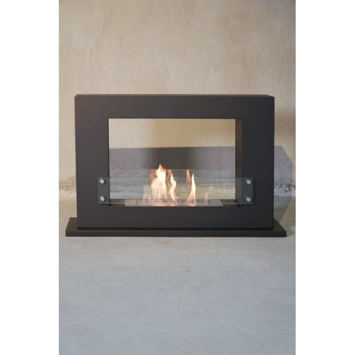 Cheminée bioéthanol avec support noir CADRE