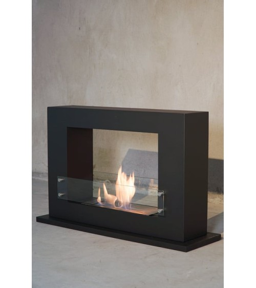 Cheminée bioéthanol avec support noir CADRE