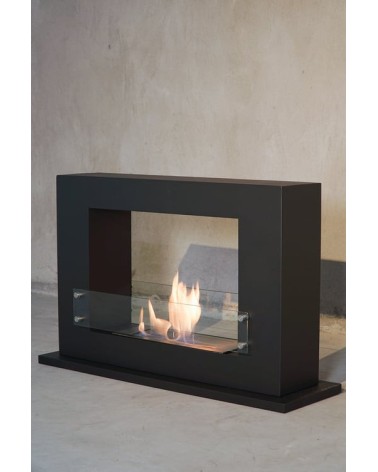 Cheminée bioéthanol avec support noir CADRE