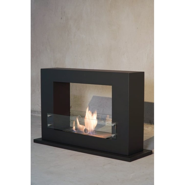 Cheminée bioéthanol avec support noir CADRE