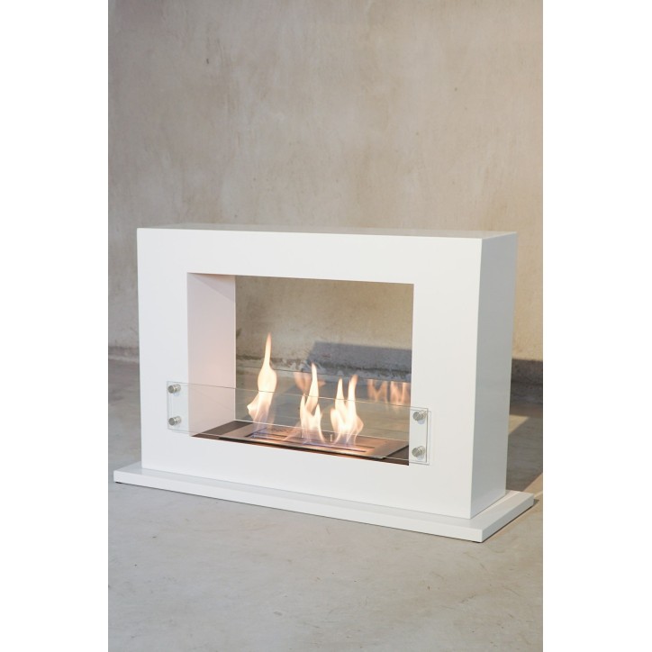 Cheminée bioéthanol avec support blanc CADRE