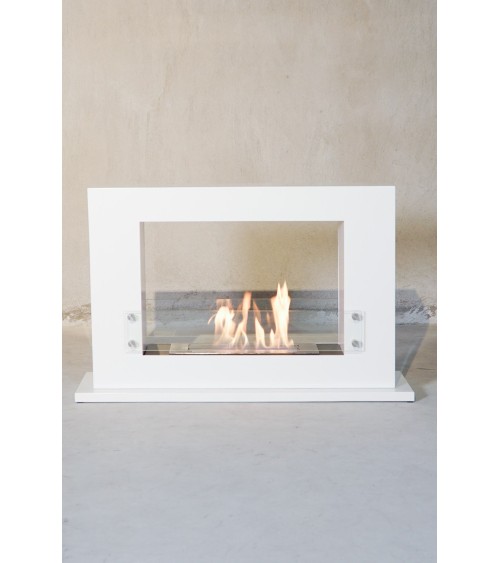Cheminée bioéthanol avec support blanc CADRE