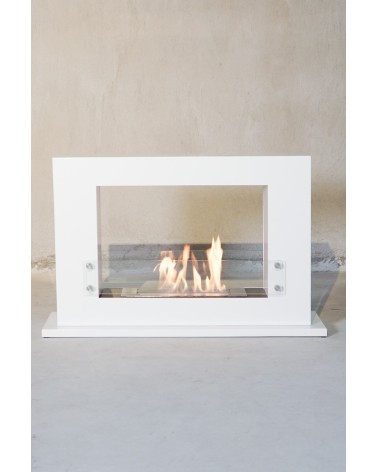 Cheminée bioéthanol avec support blanc CADRE