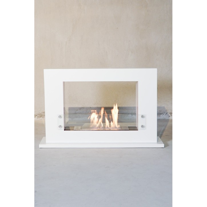 Cheminée bioéthanol avec support blanc CADRE