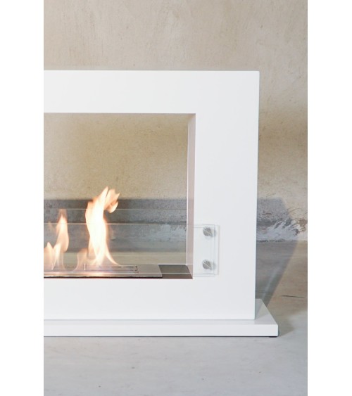 Cheminée bioéthanol avec support blanc CADRE