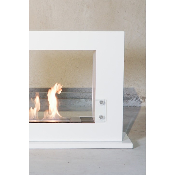 Cheminée bioéthanol avec support blanc CADRE