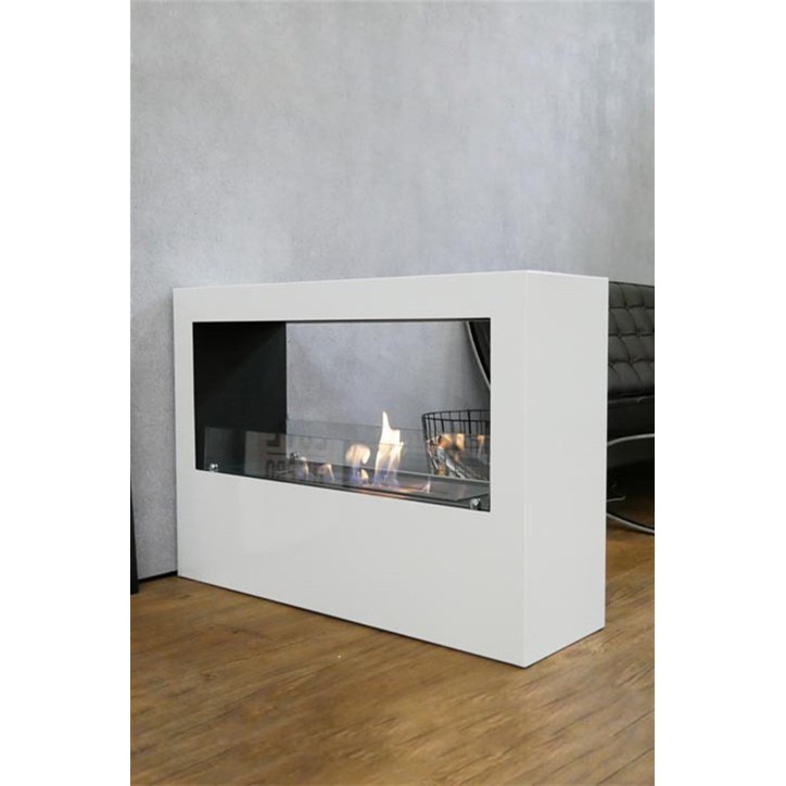 Cheminée bioéthanol avec support blanc CADRE II Cheminée bioéthanol avec support blanc CADRE II