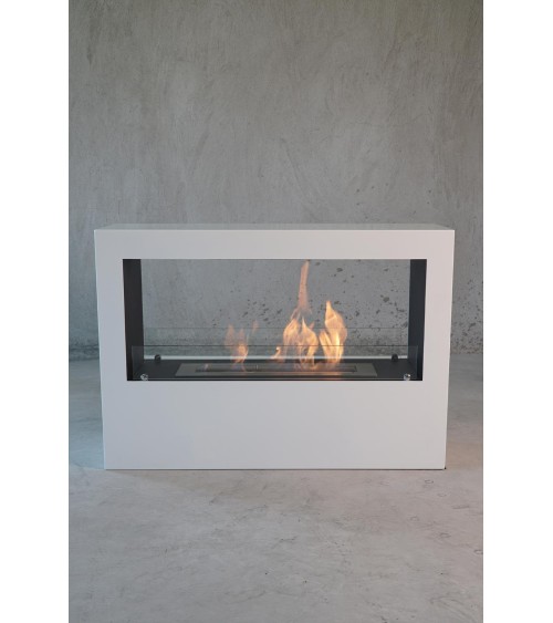 Cheminée bioéthanol avec support blanc CADRE II