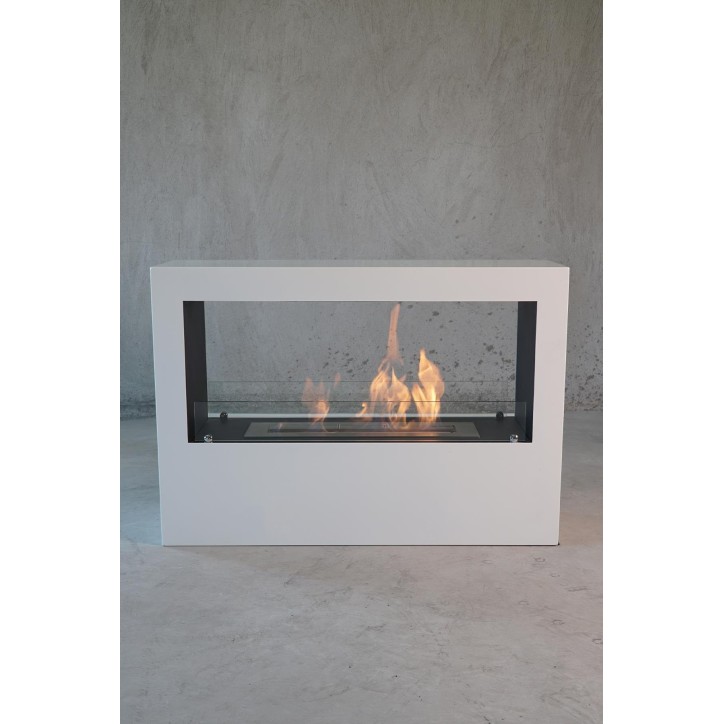 Cheminée bioéthanol avec support blanc CADRE II Cheminée bioéthanol avec support blanc CADRE II