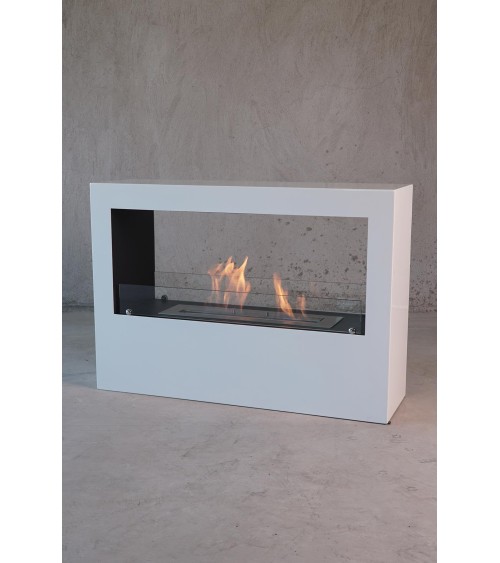 Cheminée bioéthanol avec support blanc CADRE II