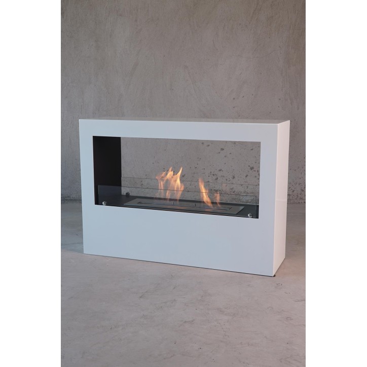 Cheminée bioéthanol avec support blanc CADRE II Cheminée bioéthanol avec support blanc CADRE II