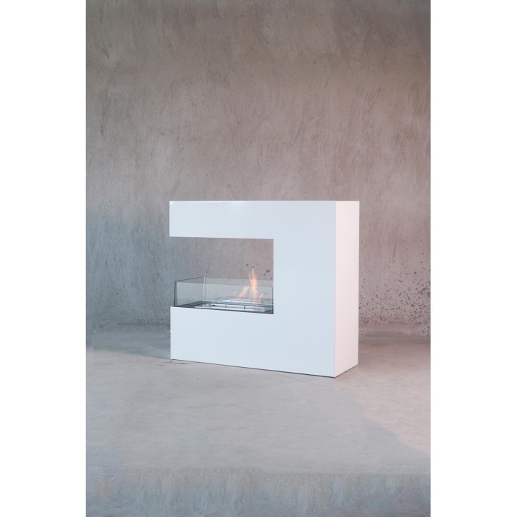 Cheminée bioéthanol avec support blanc TOIT