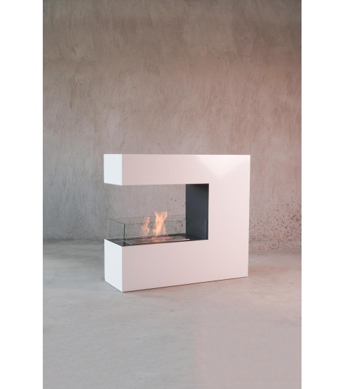 Cheminée bioéthanol avec support blanc TOIT