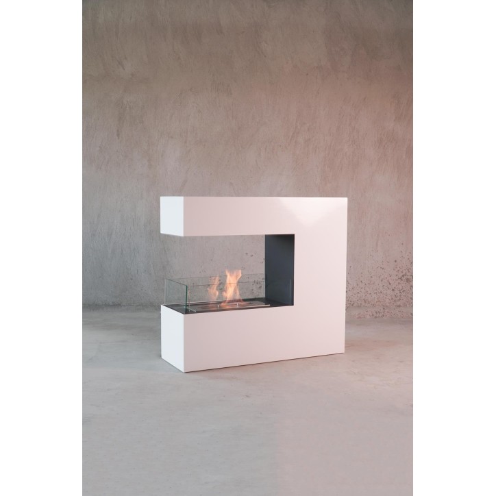 Cheminée bioéthanol avec support blanc TOIT