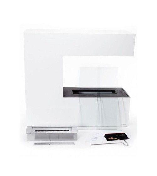 Cheminée bioéthanol avec support blanc TOIT