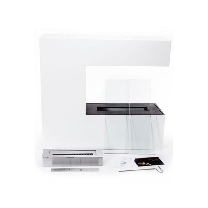 Cheminée bioéthanol avec support blanc TOIT