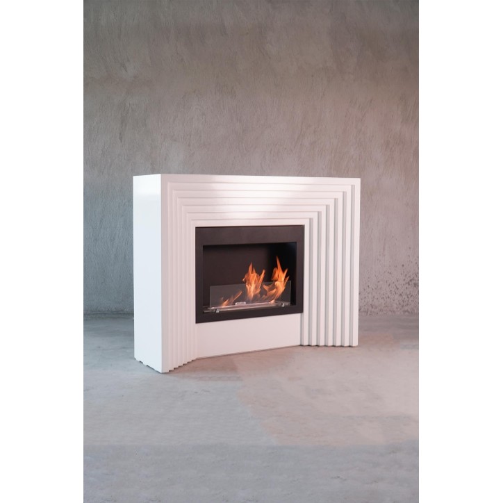 Cheminée bioéthanol avec support blanc FEU II