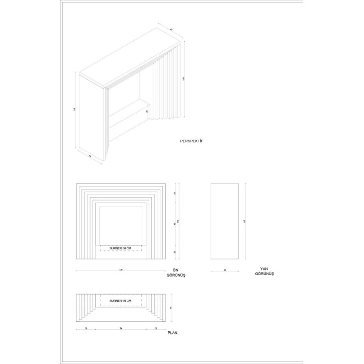 Cheminée bioéthanol avec support blanc FEU II