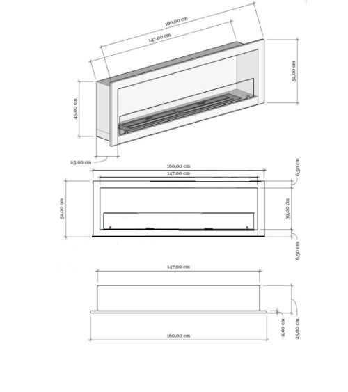 Cheminée BIOETHANOL ENCASTRABLE 160 CM