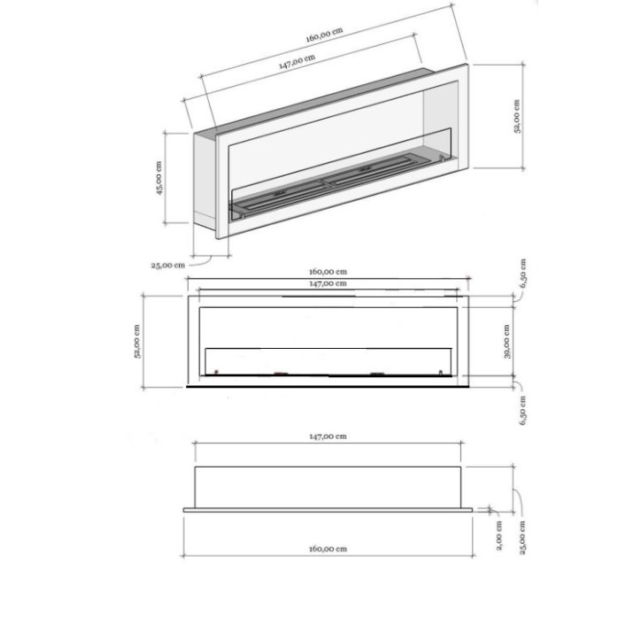 Cheminée BIOETHANOL ENCASTRABLE 160 CM Cheminée BIOETHANOL ENCASTRABLE 160 CM