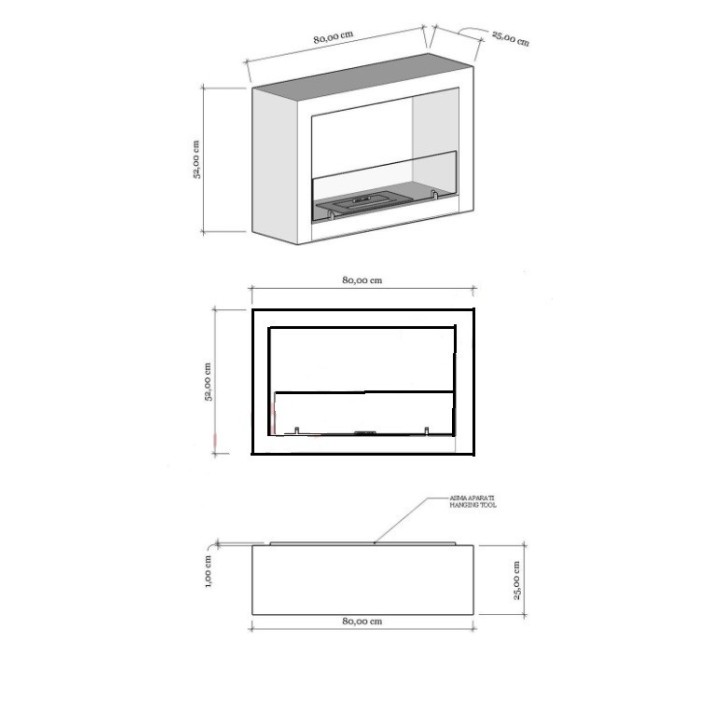 Cheminée BIOETHANOL MURALE 80 CM