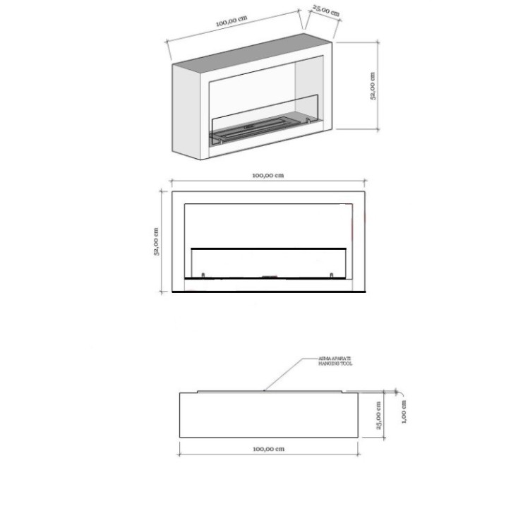 Cheminée BIOETHANOL MURALE 100 CM