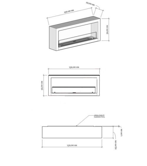 Cheminée BIOETHANOL MURALE 130 CM