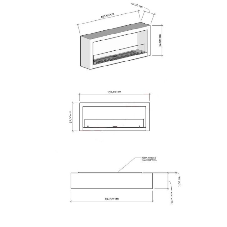 Cheminée BIOETHANOL MURALE 130 CM