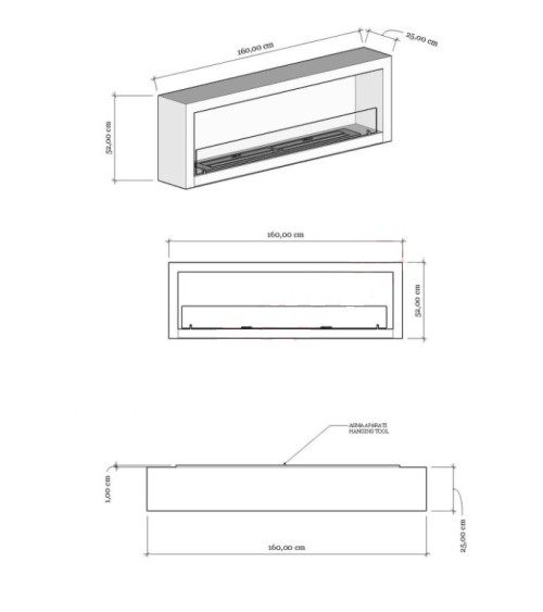 Cheminée BIOETHANOL MURALE 160 CM