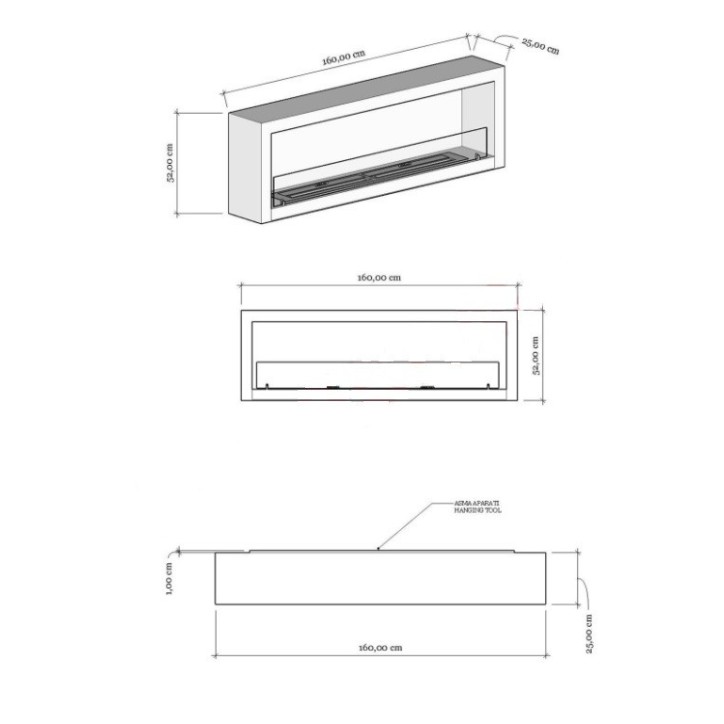 Cheminée BIOETHANOL MURALE 160 CM