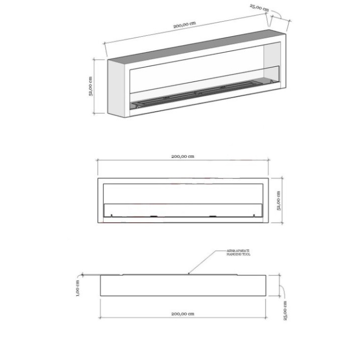 Cheminée BIOETHANOL MURALE 200 CM Cheminée BIOETHANOL MURALE 200 CM