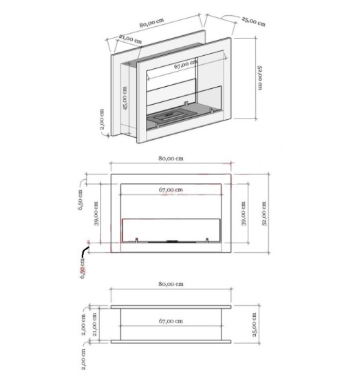 Cheminée BIOETHANOL double face 80 cm