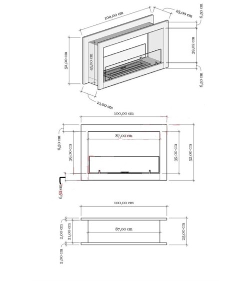 Cheminée BIOETHANOL double face 100 cm