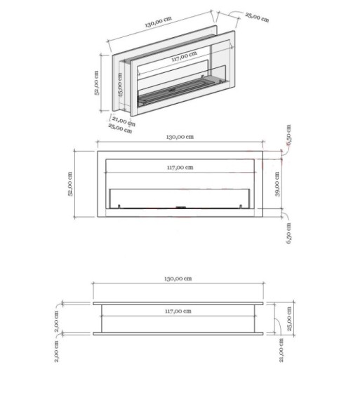Cheminée BIOETHANOL double face 130 cm