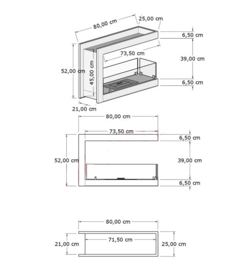 Cheminée BIOETHANOL U double face 80 cm