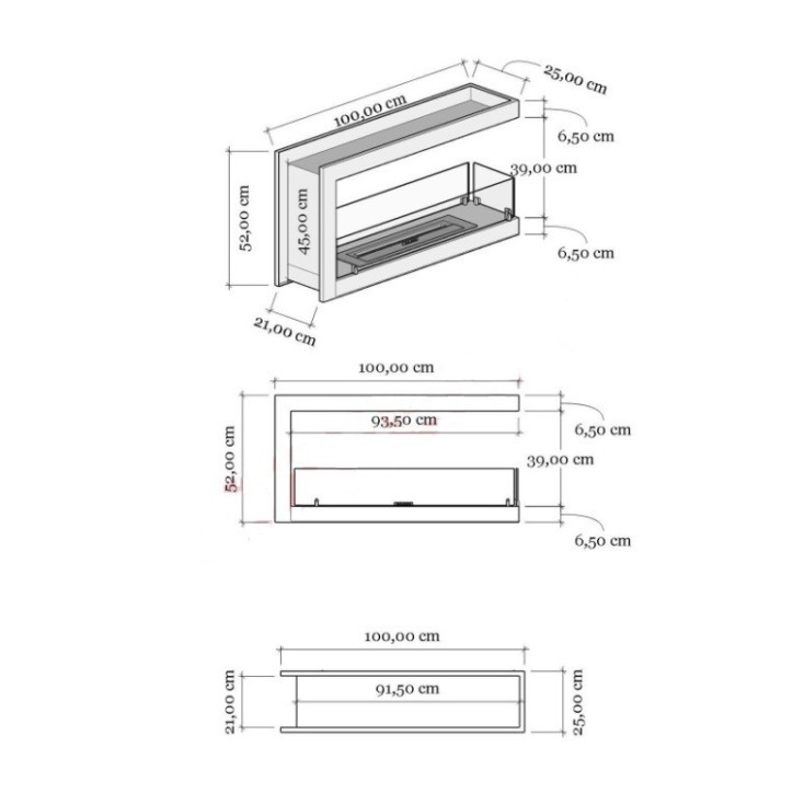 Cheminée BIOETHANOL U double face 100 cm Cheminée BIOETHANOL U double face 100 cm