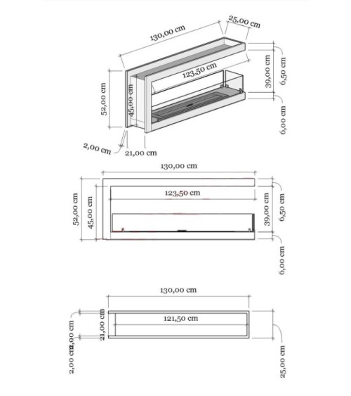 Cheminée BIOETHANOL U double face 130 cm