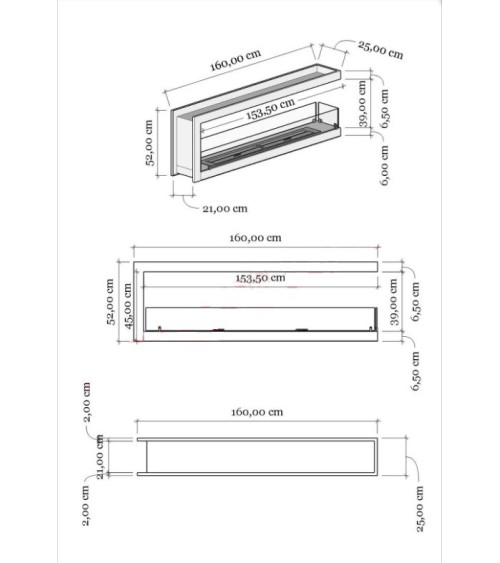 Cheminée BIOETHANOL U double face 160 cm