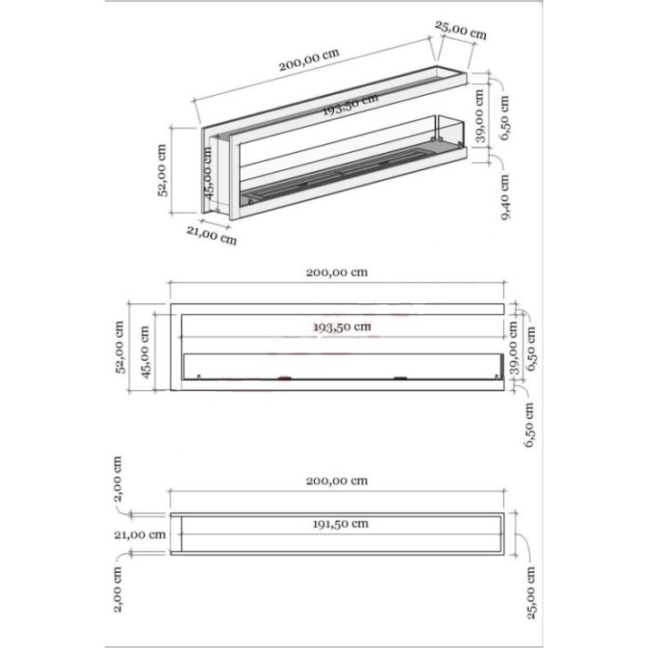 Cheminée BIOETHANOL U double face 200 cm Cheminée BIOETHANOL U double face 200 cm