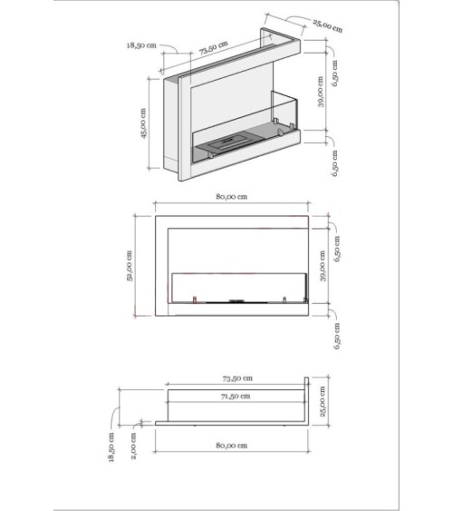 Cheminée BIOETHANOL MURALE 80 CM coin droit