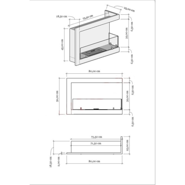 Cheminée BIOETHANOL MURALE 80 CM coin droit Cheminée BIOETHANOL MURALE 80 CM coin droit