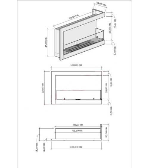 Cheminée BIOETHANOL MURALE 100 CM coin droit