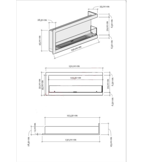 Cheminée BIOETHANOL MURALE 130 CM coin droit
