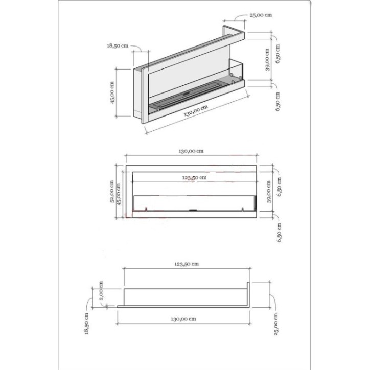 Cheminée BIOETHANOL MURALE 130 CM coin droit Cheminée BIOETHANOL MURALE 130 CM coin droit