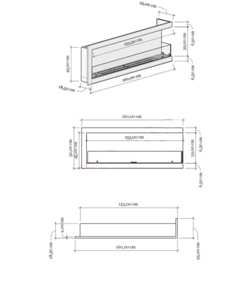 Cheminée BIOETHANOL MURALE 160 CM coin droit