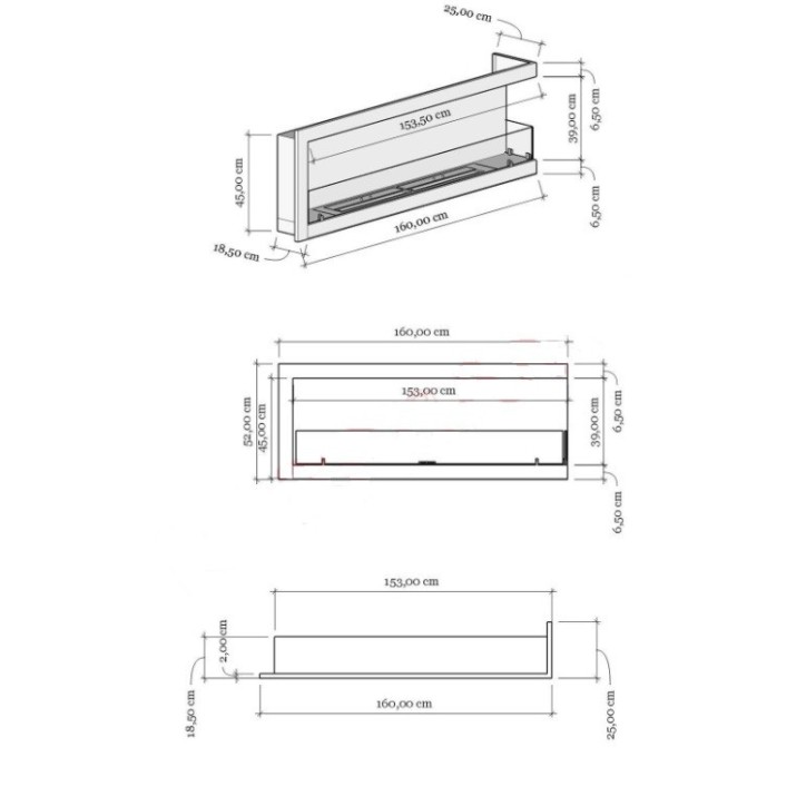 Cheminée BIOETHANOL MURALE 160 CM coin droit Cheminée BIOETHANOL MURALE 160 CM coin droit